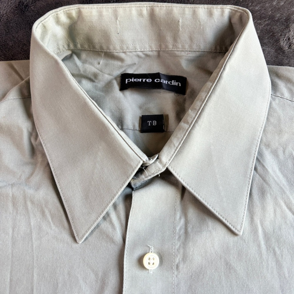 Pierre Cardin Mens Light Sage Dress Shirt Size 17 34/35 Long Sleeve Button Down - Picture 6 of 8